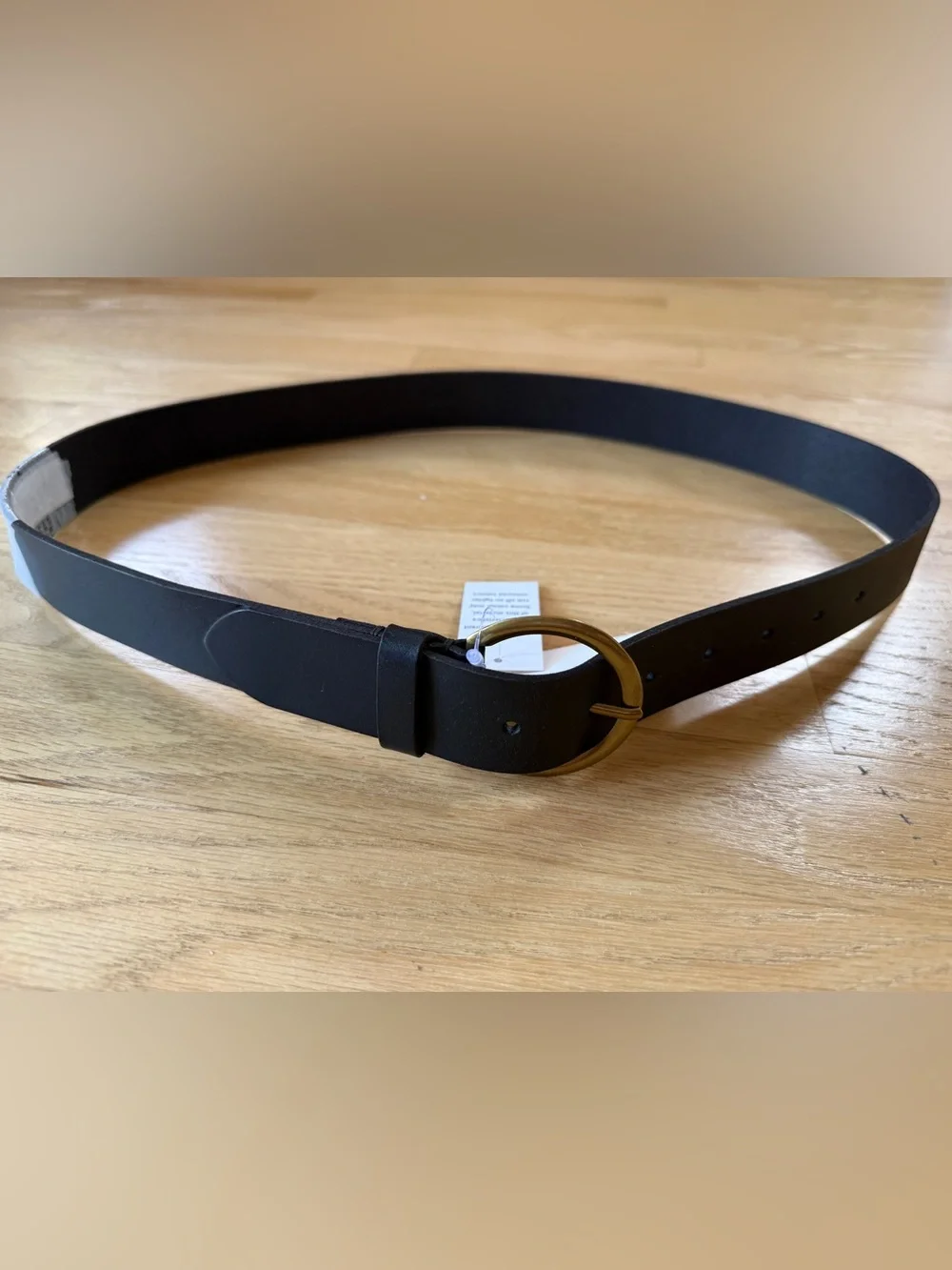 Frye Black Leather Belt with Antique Gold Round Buckle- Women’s Large